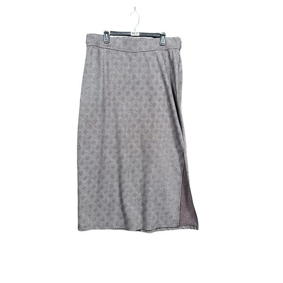 Venezia Jeans Skirt Womens 18/20 Brown Gray Plaid Pencil Stretch Midi Side Slit - Picture 1 of 9